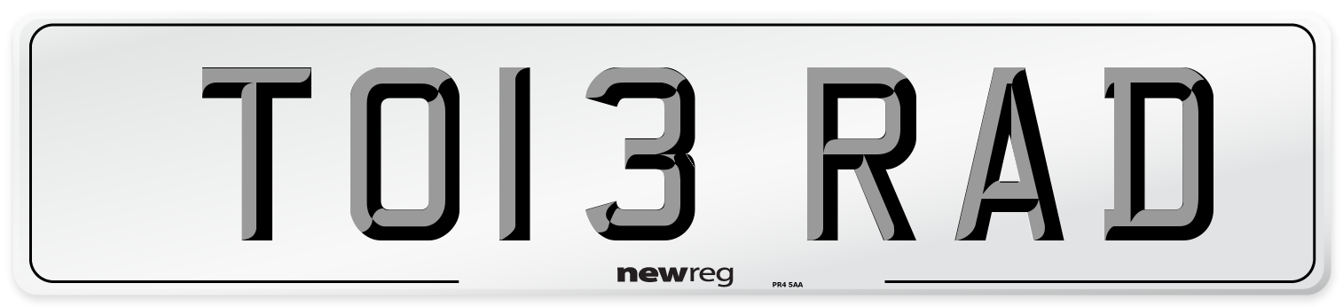 TO13 RAD Number Plate from New Reg